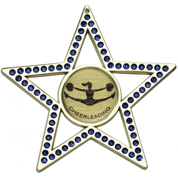 BLUE STAR CHEERLEADER MEDAL - 75MM - GOLD, SILVER, BRONZE 